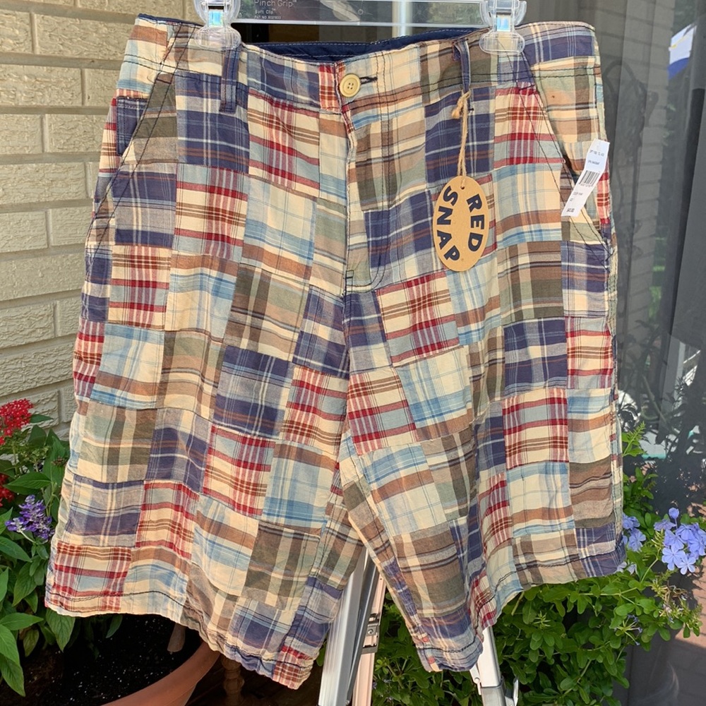 Red snap mens shorts